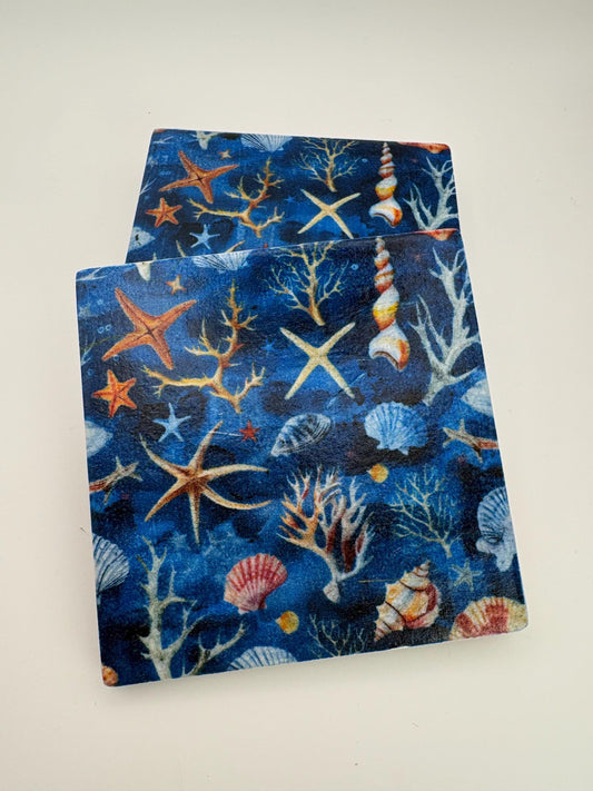Ceramic Coasters Set | Starfish Seashell Coral Beach Home Decor