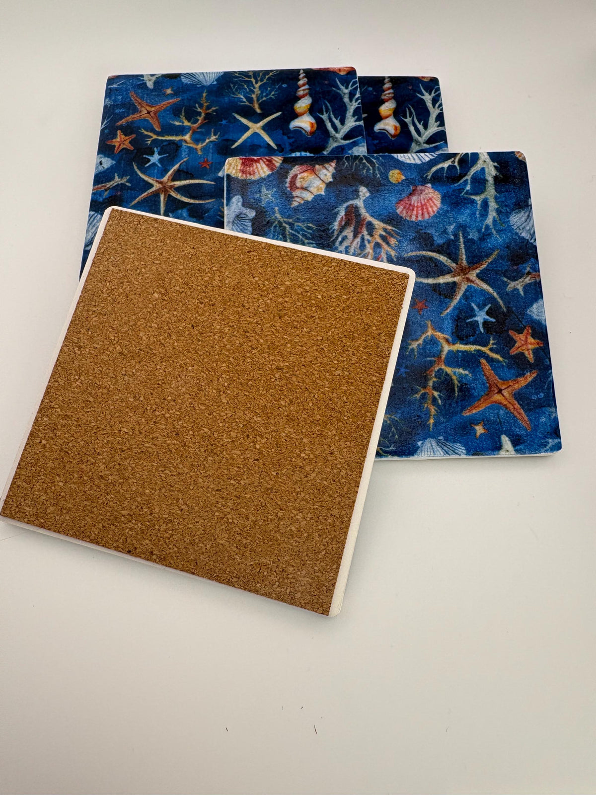 Ceramic Coasters Set | Starfish Seashell Coral Beach Home Decor