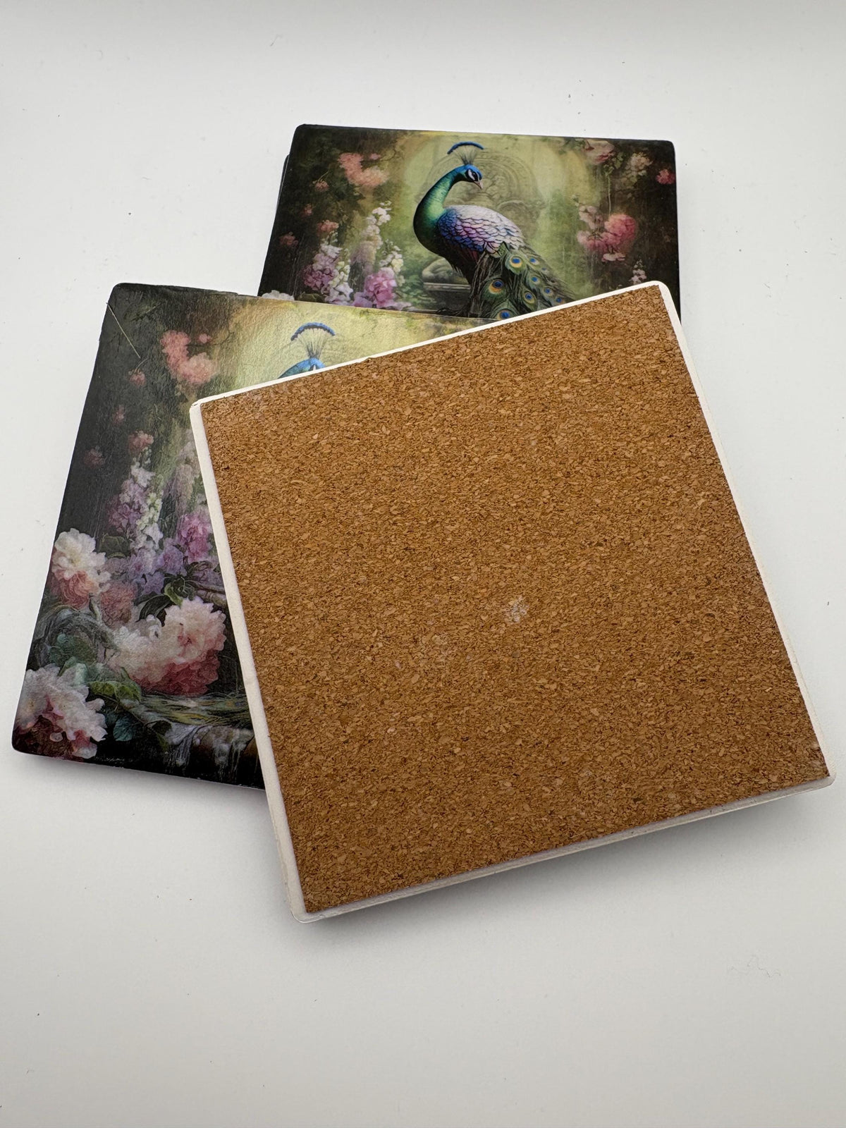 Vintage Ceramic Floral Peacock Coaster – Protective Varnish Drink Coaster – Housewarming Gift - Set of 3