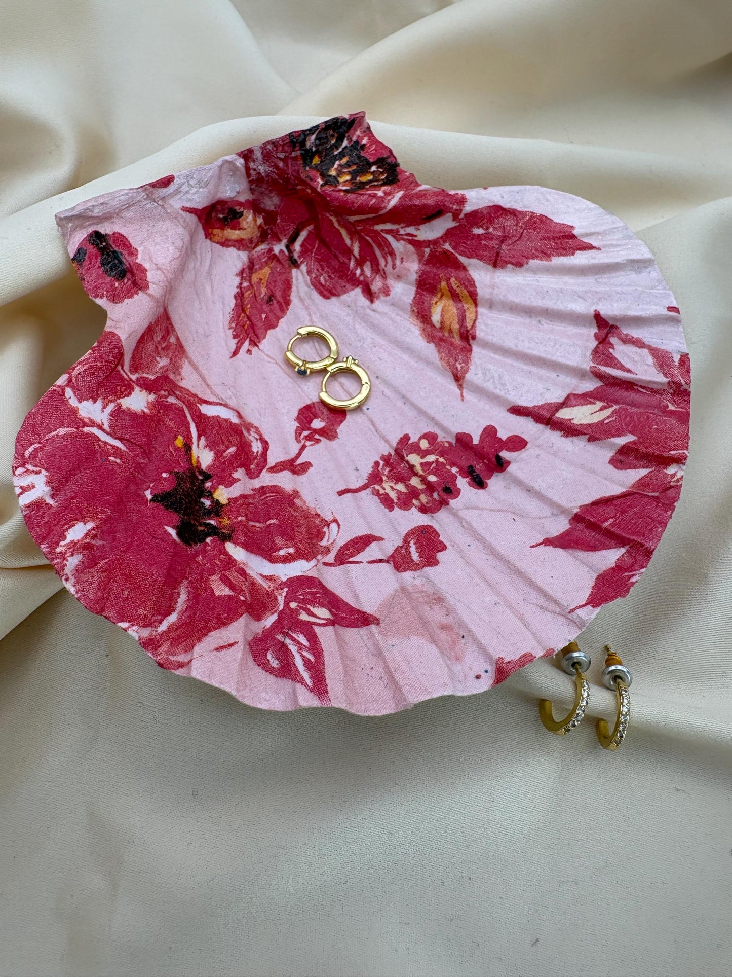 Floral Scallop Trinket Shell Ring Dish - Pink