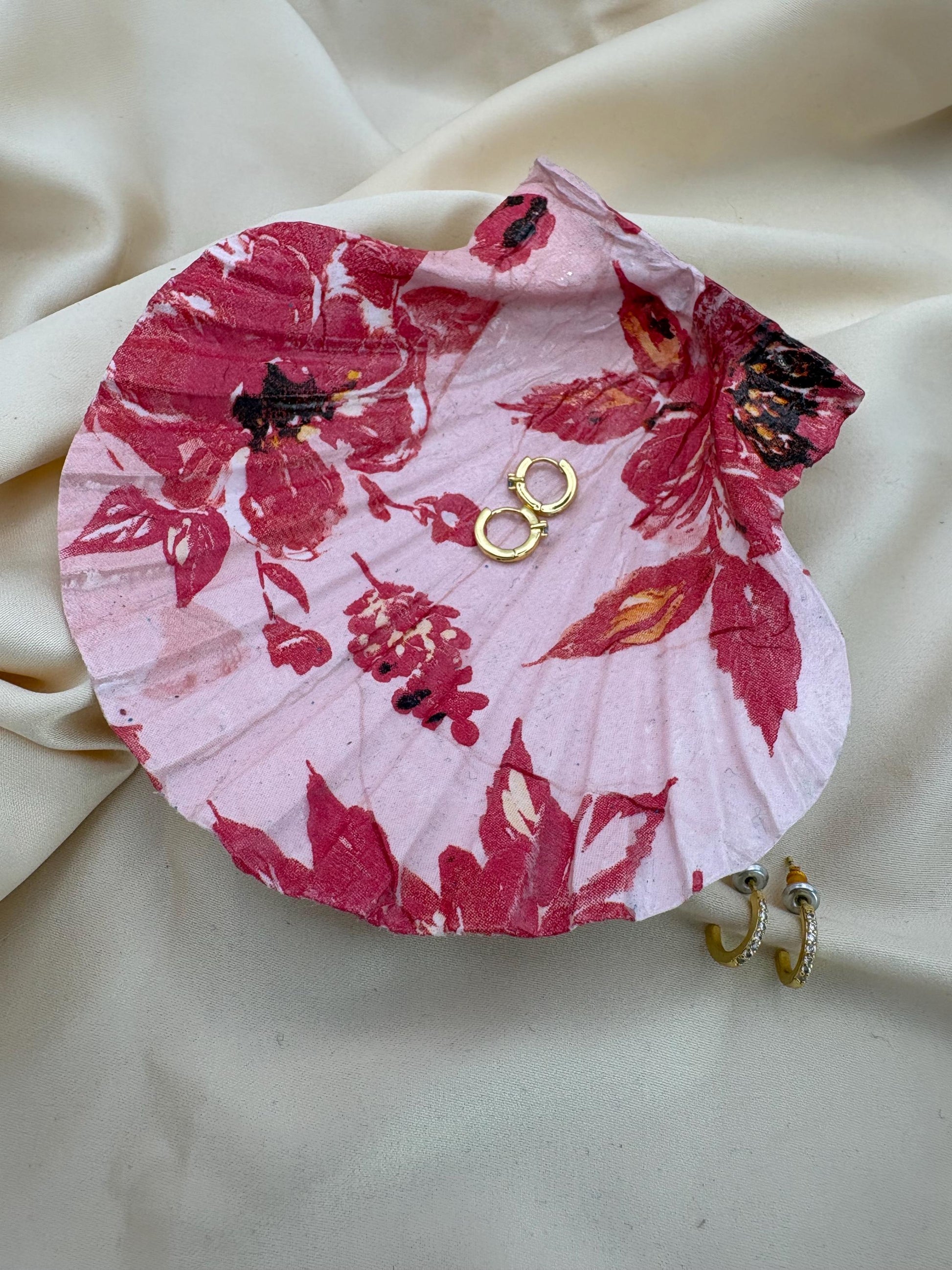 Floral Scallop Trinket Shell Ring Dish - Pink