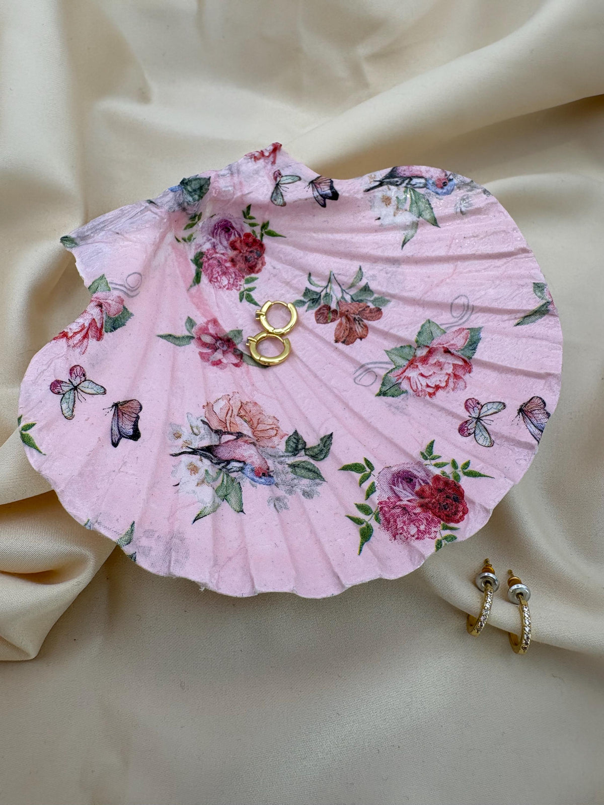 Floral Scallop Trinket Shell Ring Dish - Pink