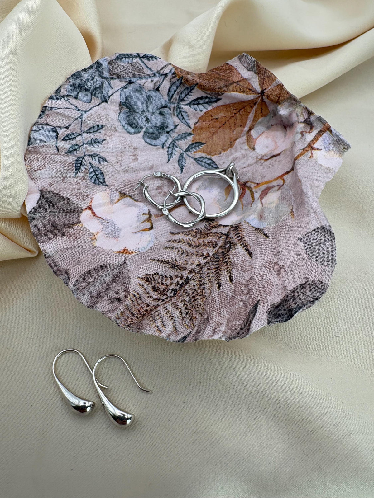 Decoupaged Scallop Shell Ring Dish – Autumn Floral Trinket Holder