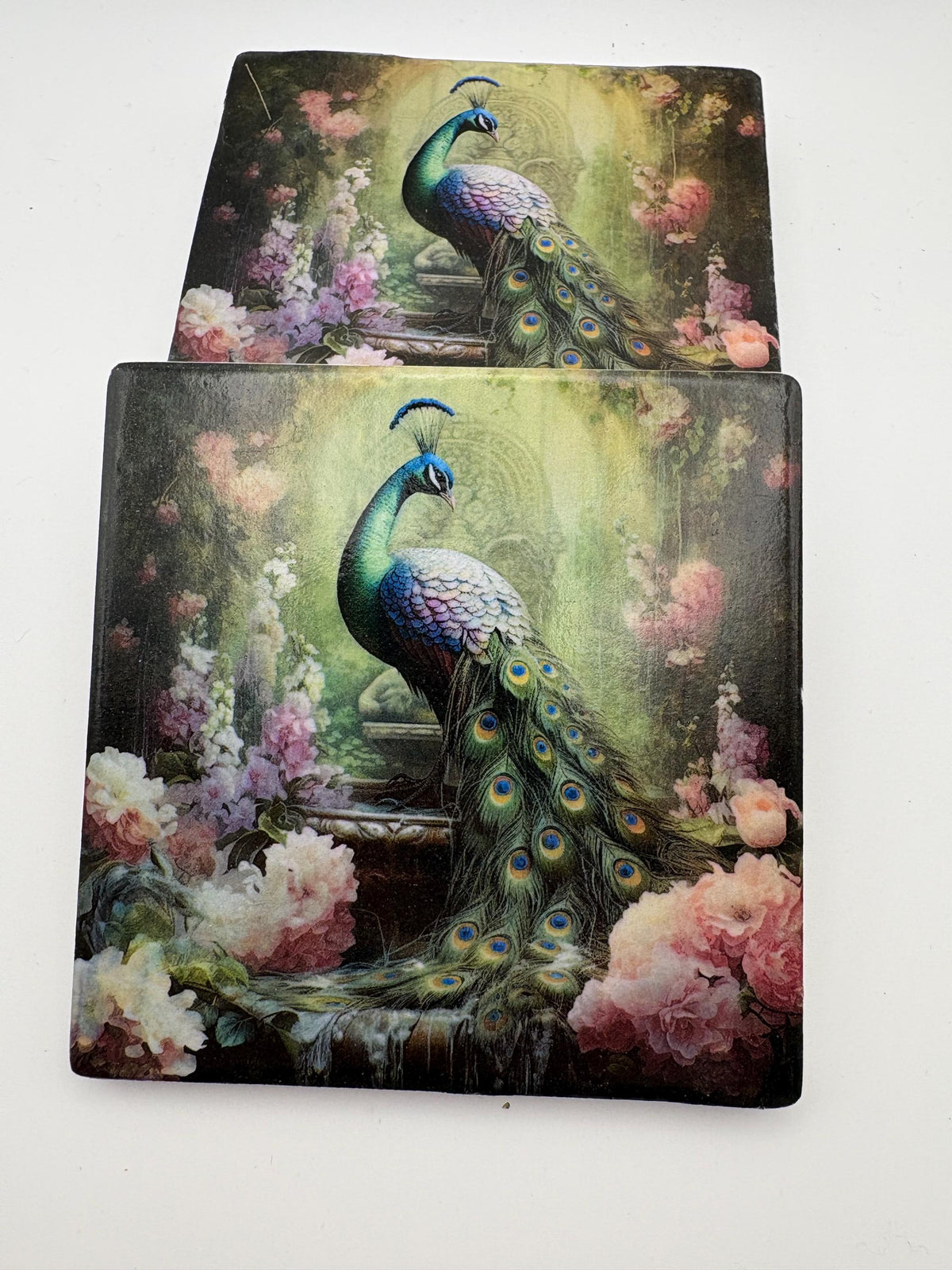 Vintage Ceramic Floral Peacock Coaster – Protective Varnish Drink Coaster – Housewarming Gift - Set of 3