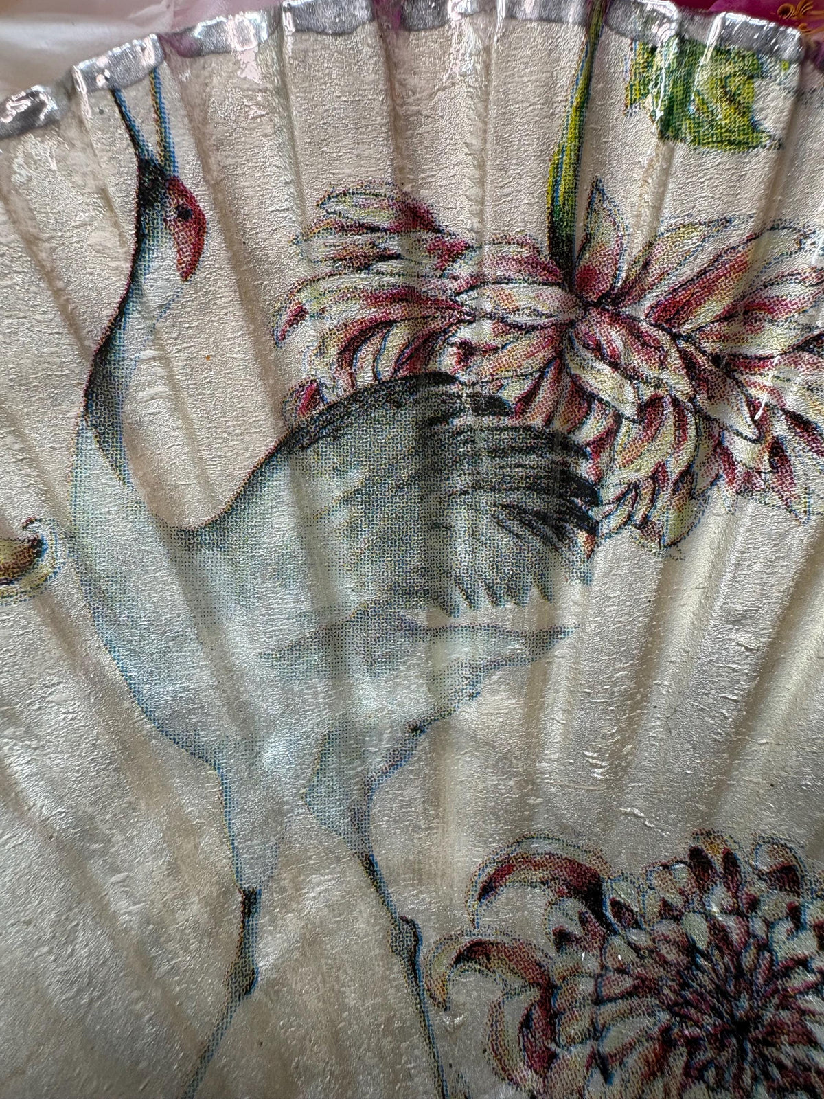 Silver Leaf Scallop Shell Trinket Dish | Chinoiserie Crane, Chrysanthemum | Ring Holder