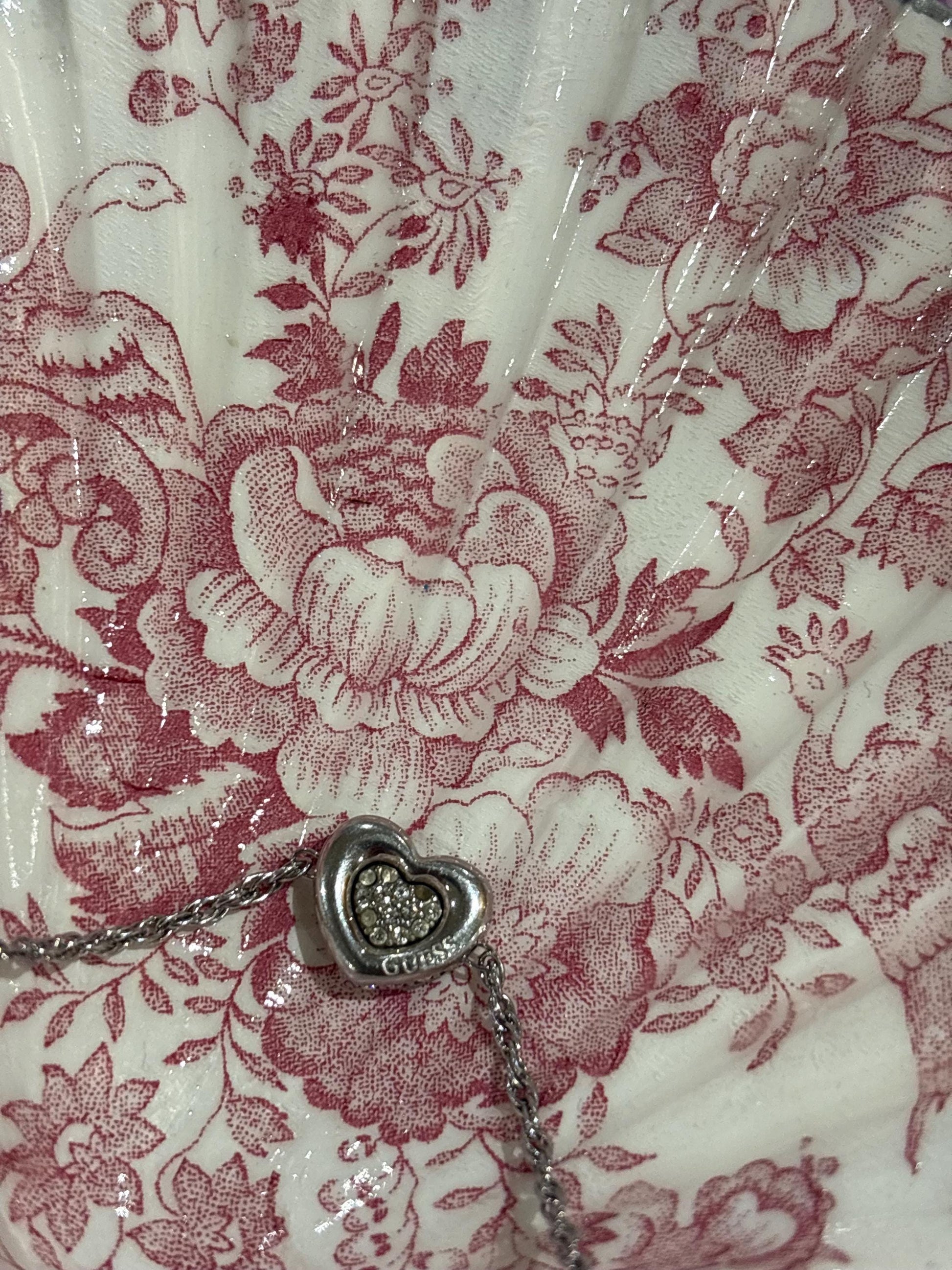 Pink Toile Scallop Shell Trinket Dish | Silver Edge, Floral Bird Decoupage